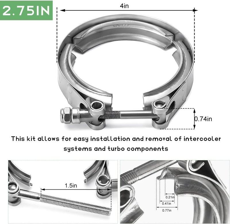 NYTKL 2.75 Inch V Band Clamp,Male Female 304 Stainless Steel Quick Release Flange Exhaust Clamp, V-Band for Pickup Truck Turbo Downpipe Exchange Exhaust Systems, Car Accessories - Image 2